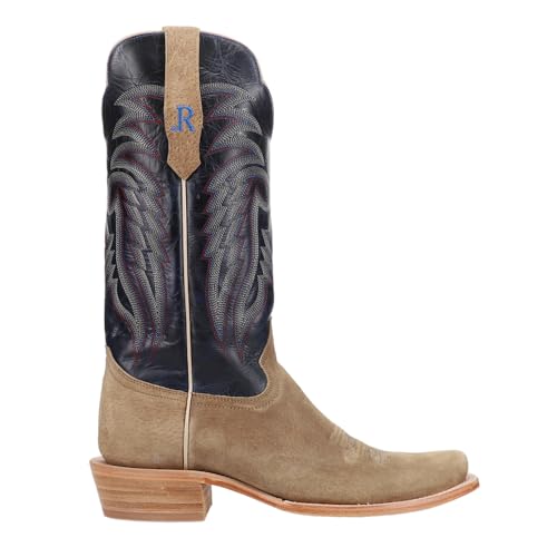 Mens Boar Narrow Embroidered Square Toe Casual Boots Mid Calf - Blue, Brown