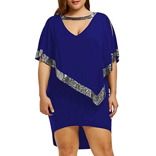 Cinnamou Camiseta de Las Mujeres Vestidos Tops Talla Grande Lentejuelas, Decorado Manga Media con Cuello en V Brillante Capelet Vestidos (4XL-Busto:126cm/49.6")
