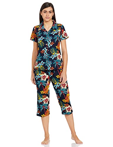 Image of Longies Women's Rayon Capri Nigh Suit Regular Set (LGRCSSYV001 Blue025 2XL)
