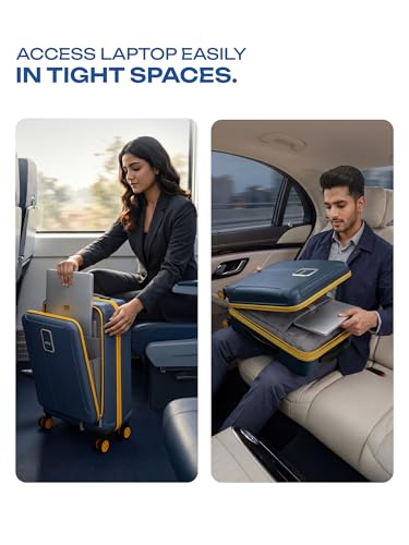 Image of Safari Cabin Trolley Bag with Laptop Compartment, Hardside Polycarbonate Small (55cm) Suitcase | 360 8 Wheel Spinner Travel Luggage| Recessed Combination Lock|Thorium Neo| Graphite Blue