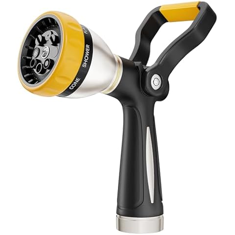 FANHAO Heavy Duty Fireman's Hose Nozzle, Metal Water Nozzle with 8 Spray Patterns，High Pressure Garden Hose Sprayer with Lever Control and Non-Slip Grip to Water Plants & Lawns, Wash Cars & Clean Cover
