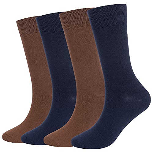 Athlemo Men s Bamboo Dress&Trouser Premium Socks 4 Pack Crew Business Casual Sock Moisture Wicking Navy&Brown 10-13