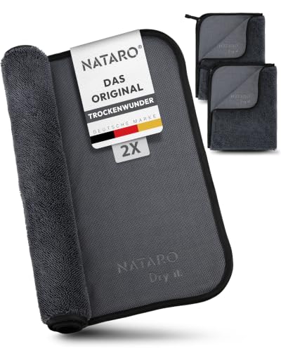 NATARO® 2 Stück Fast Dry it. Premium Trockentuch für Duschkabine, Auto, Haushalt, Camping – DAS ORIGINAL – extra saugfähiges Microfasertuch, fusselfrei...