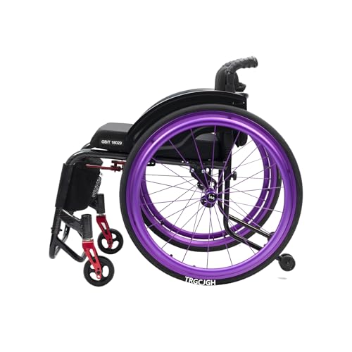 TRGCJGH Silla de ruedas para deportes, Ligera, aluminio, manual, Autopropulsable, para Adultos, Frenos manuales, Antivuelco(16.5' Seat Width,Purple)