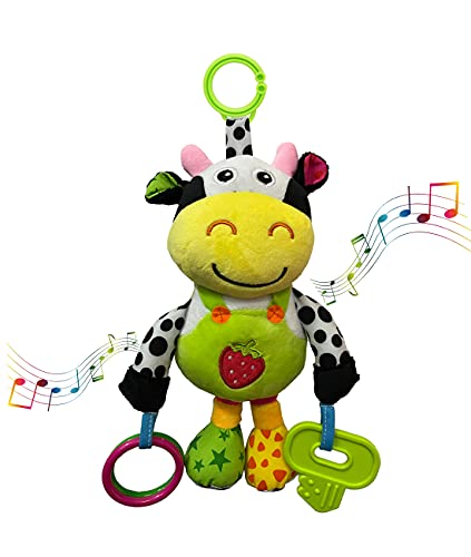 willway Baby Stroller Toys, Hanging Baby Car Seat Toy with 32 Melodies and Teether Cow Plush Rattles Early Development Toys for Infant Newborn 0-3 Years Boys Girls
