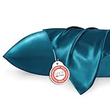 Bedsure Satin Pillowcases, Similar to Silk Pillow Cases Queen Size Set of 2, Pillow Case for Sleeping Women with Envelope Closure, Gifts for Women Men, Teal, 20x30 Inches, 2pcs