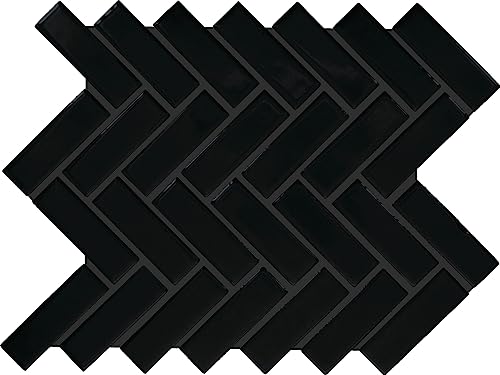 TileHQ 1" x 3" Ceramic Herringbone Mosaic in Semi-Gloss Black