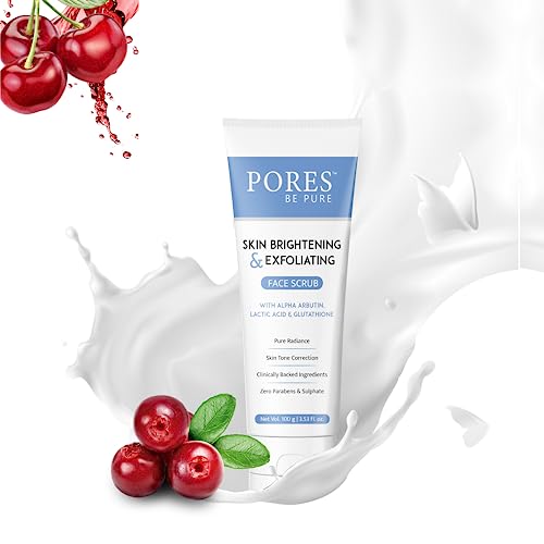 Image of PORES Be Pure Skin Brightening Face Scrub For Women & Men - 100 GM | Gentle Exfoliating Scrub for Face With Glutathione & Glycolic Acid | Blackhead & Dead Skin Remover Exfoliator for Glowing Skin