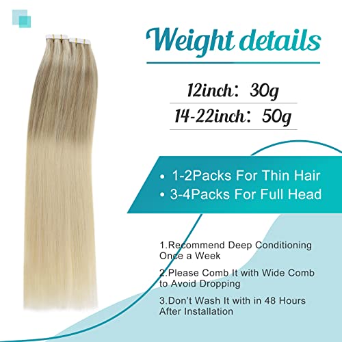 fshine Tape Hair Extensions Real Human Hair Balayage Ash Blonde to Bleach Blonde with Platinum Blonde Hair Extensions Tape 18 Inch Tape In Extensions Human Hair Tape In Human Hair Extensions 50g - Image 4