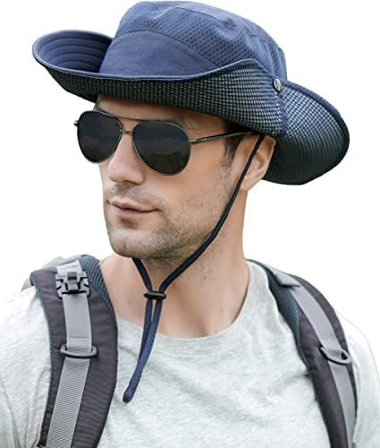VINSONMen & Women Stylish Summer Cowboy Hats Stylish Fishing Hat UV Protection Safari & Camping Travellers Bucket Hats (Navy Blue)