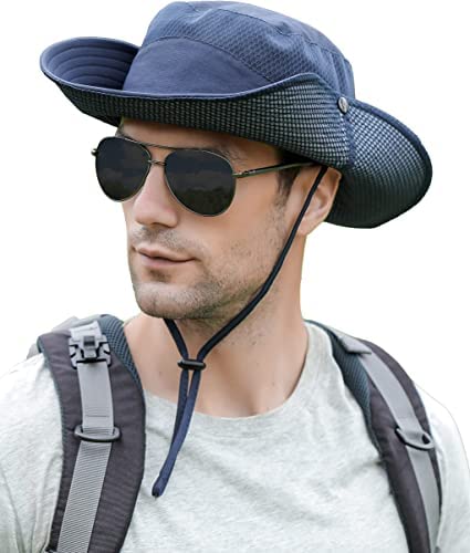 VINSONMen & Women Stylish Summer Cowboy Hats Stylish Fishing Hat UV Protection Safari & Camping Travellers Bucket Hats (Navy Blue)