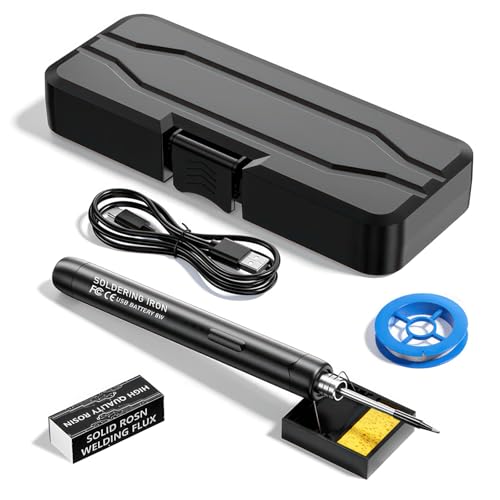 Soldering Iron Kit Cordless, USB Rechargeable Portable Soldering Iron with 3 Iron Tips, Temperature Adjustable 300℃ to 450℃, Fast Heating Electric Soldering Iron Pen for Repairing