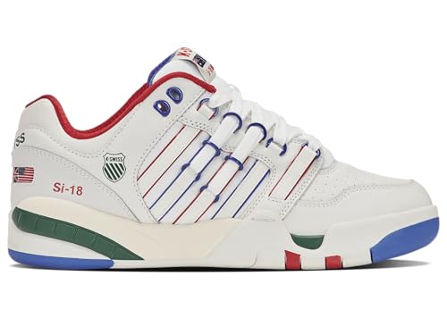 Baskets K-Swiss SI-18 International homme cuir blanc bleu rouge chaussure basse rétro de loisir