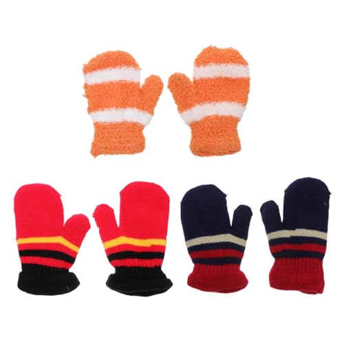 3Pairs Winter Knitting Gloves Full Finger Warmth for Ages Double Thick Material Cute Spliced Colors Comfortable Wear