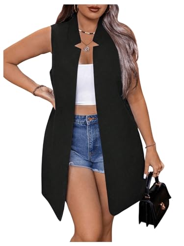 GORGLITTER Women's Plus Size Sleeveless Blazer Vest Open Front Notch V Neck Dressy Office Work Fashion Vest Tops