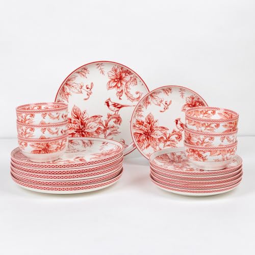 Image of GOLDEN QUEEN'S Handcrafted 12 Pieces Dinner Set | 4 Dinner Plates, 4 Small Bowls & 4 Side Plates | Perfect for Hosting Guests and Daily Meals - Crimson Garden Dinnerware