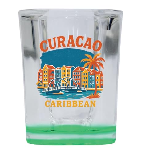 Vaso shot cuadrado 2 oz base verde vintage