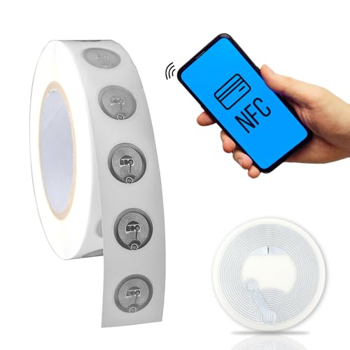 NFC Tag NTAG215 Stickers, 50Pcs 25mm/1inch Round Cards with 504 Bytes Memory Programmable Waterproof NFC 215 Labels RFID Tag Compatible with TagMo Amiibo and NFC Devices Adhesive Back