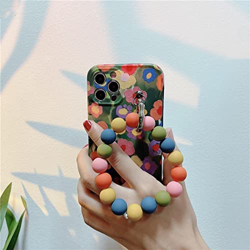 Coque iPhone 11 bracelet perle téléphone chaîne fleur antichoc