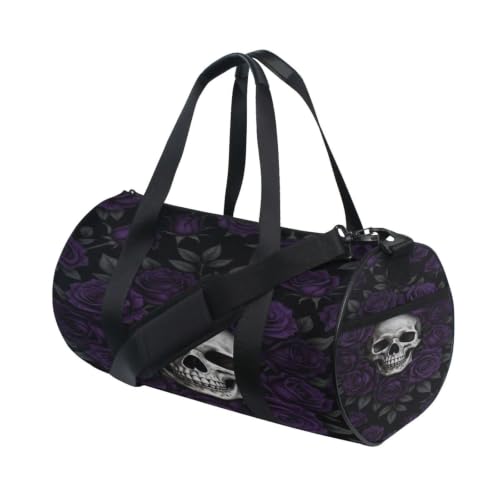 Bolsa de gimnasio redonda con patrón gótico de rosas y calaveras 3