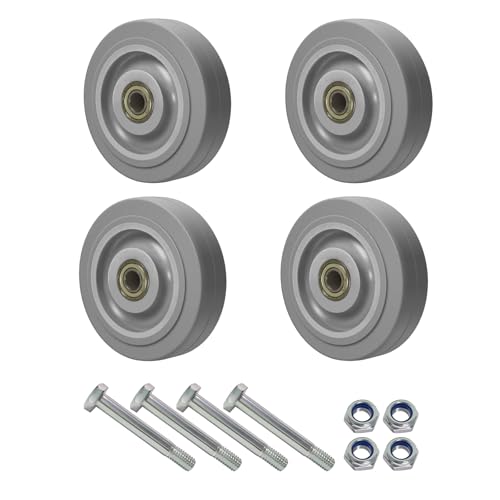 NINOSO 4'' Caster Wheels, 3/8'' Bore Axle Non-Marking Rubber Wheels for Cart Furniture, Set of 4 Industrial Wheel with 1200lbs Capacity (4 Wheel)