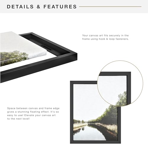Image of MCS Canvas Float Frames 9x12 Frame, Black Frame for Finished Canvases, Vertical & Horizontal Wall Hanging Large Frame with Adhesive for Canvas Paintings (1-Pack)