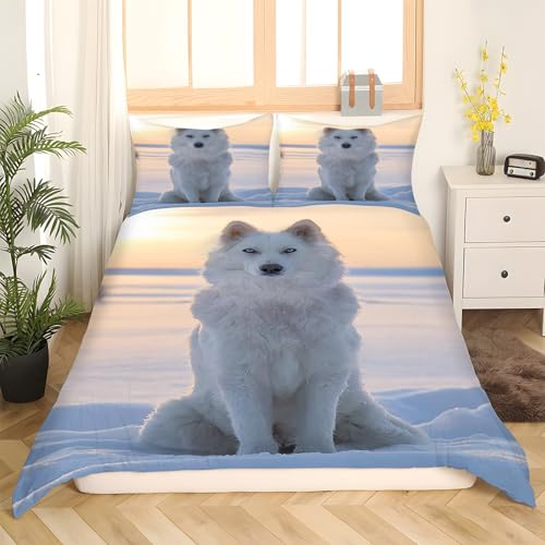 Housse de Couette 220x240 Loup Blanc Parure 3 Pièces