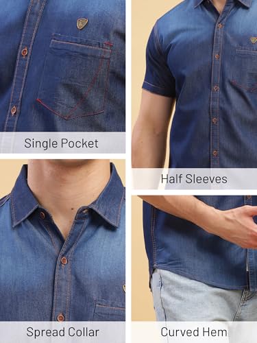 Image of Kuons Avenue Men's Denim Casual Shirt | Regular Fit | Half Sleeves | Spread Collar | Stylish Denim Shirt for Men