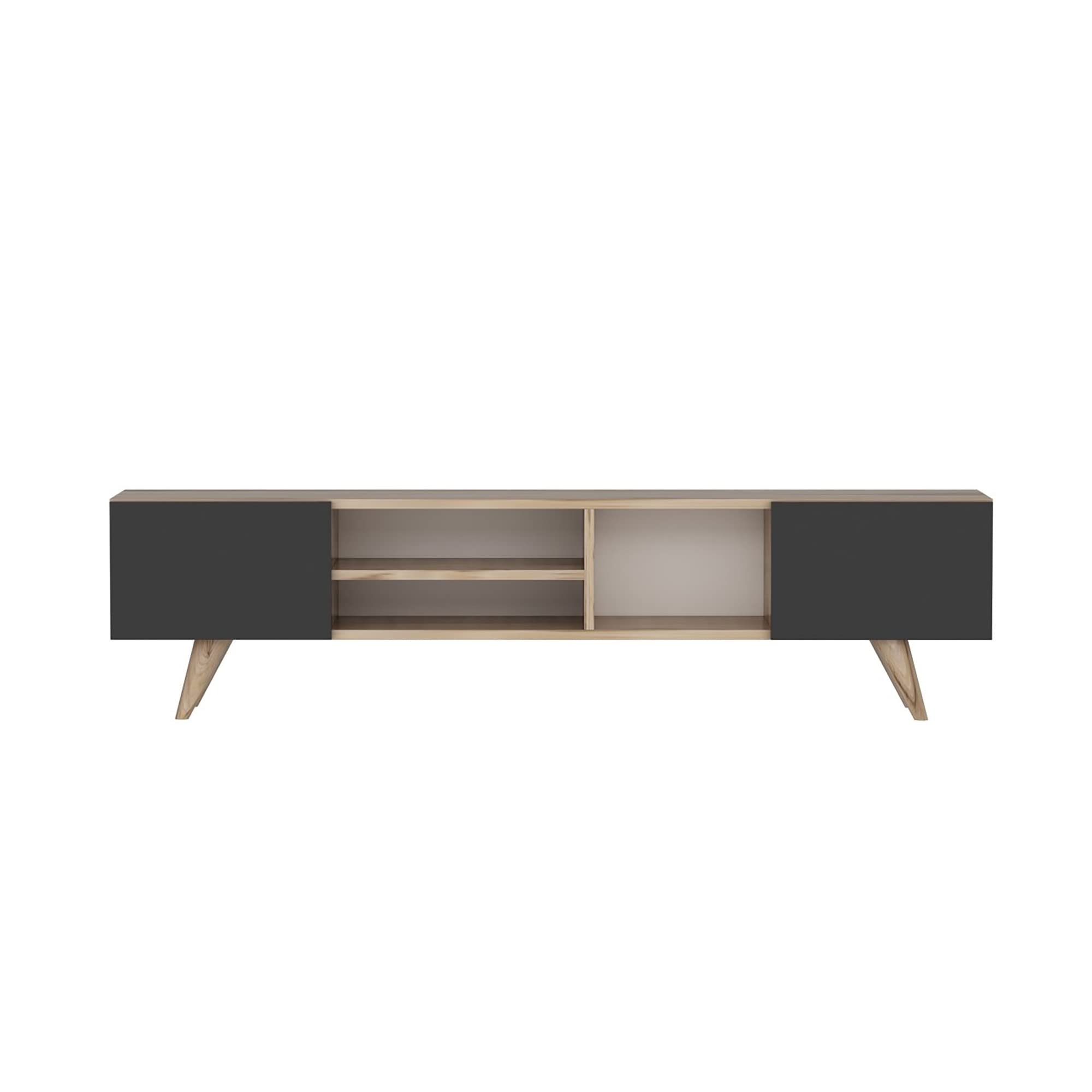 [en.casa] Mobile Porta TV (AxLxP) 40 x 160 x 31 cm Consolle Basso Contenitore con Scomparti Aperti e Chiusi con Ante a Ribalta - Rovere/Nero