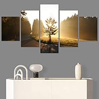 SIGNWIN 5 Panel Canvas Wall Art Setting in The Trees for Home Decorations Ready to Hang - 60