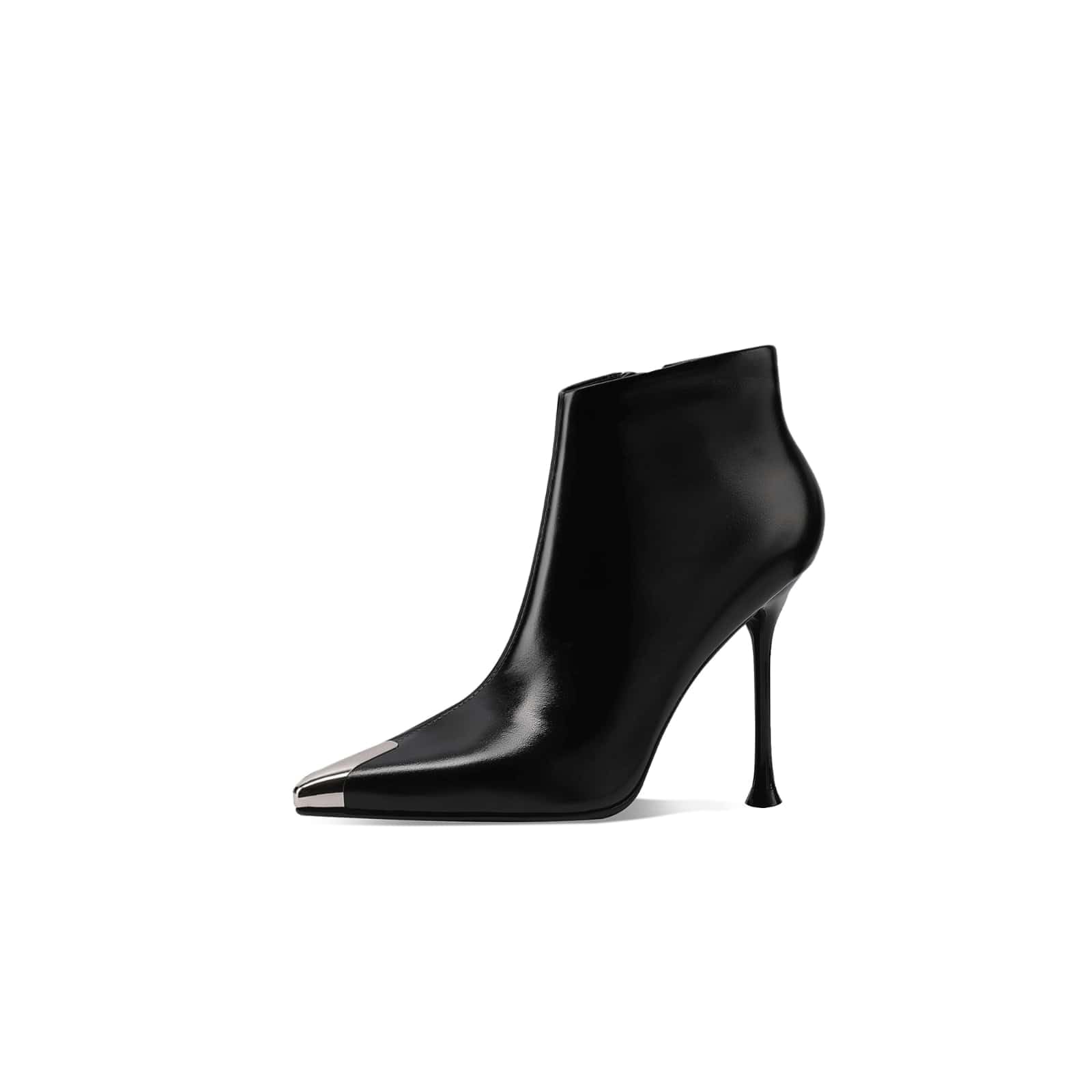 TinaCus Womens Genuine Leather Handmade Metal Toe Stiletto Heel Side Zip Up Ankle Boots