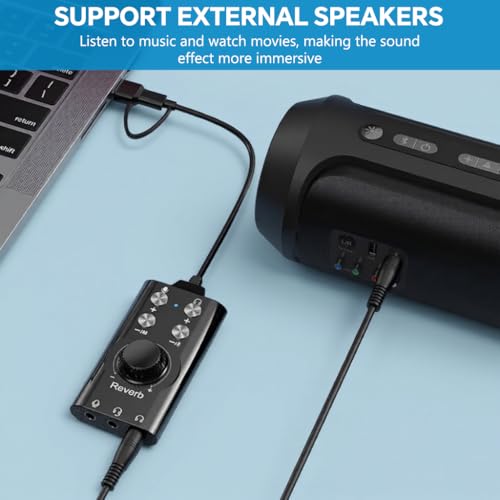 Image of ZORBES USB /USB-C External Sound Card Adapter with Reverb Effects, 3.5mm Mic & Dual Headphone Jacks, 7 Voice Changing Effects, Plug-and-Play Audio Interface for PC, Laptop, Phone & Streaming