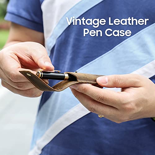 CONTACTS Etui na długopisy z prawdziwej skóry, ręcznie wykonane, vintage pokrowiec na długopis, pokrowiec ochronny na długopis do podróży, eleganckie akcesoria biurkowe, torba organizer na ołówki