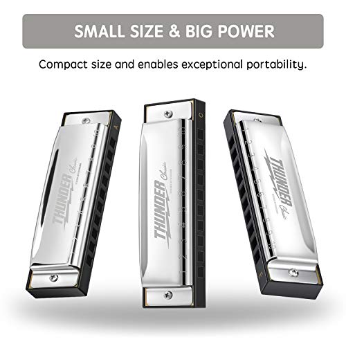 Focusound Thunder Harmonicas for Beginner Harmonica Set 7 Keys of C, D, E, F, G, A & Bb with Protective Case, Quick Start Harmonica Guide, harmonica stickers and Cleaning Cloth