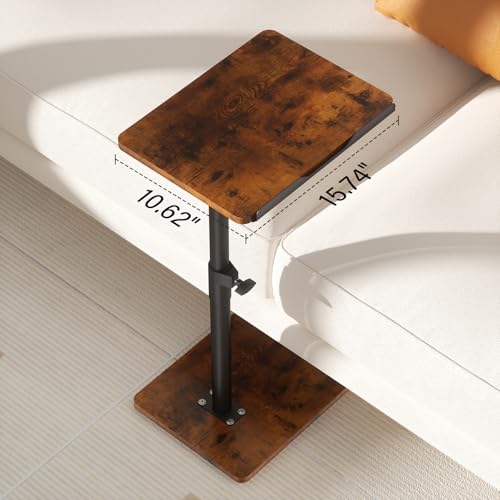 Image of YUHFERA Sofa Armrest Tray Table for Couch - 360 Swivel Height Adjustable End for Small Spaces, Snack Side Table for Bed or Chair with Phone & Tablet Slot (Rich,Angle Adjustable)