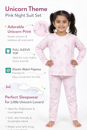 Image of NammaBaby Girl's Soft Cotton Night Suit (Printed T-Shirt & Pant Set /Girls Night Dress /Nightwear) Pack of 1
