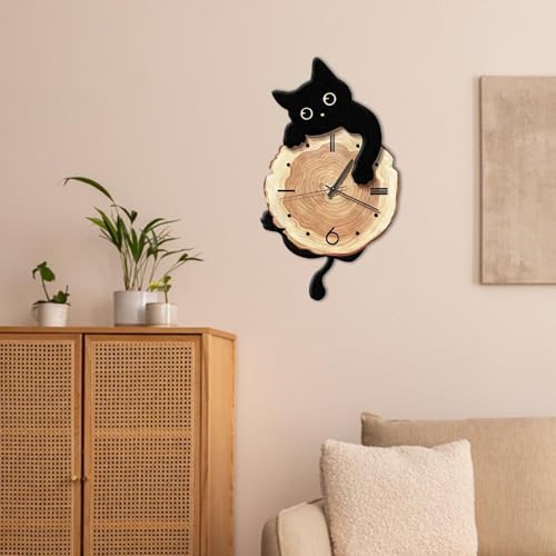 Horloge murale chat silencieuse avec queue à pendule art déco salon - 5