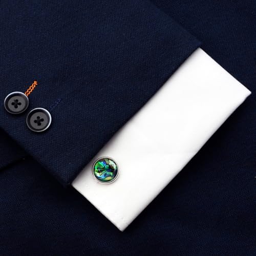 ZEEY Polished Abalone Shell Cufflinks for Men Women Classic Round Handmade Men's Cufflink Jewelry Set for Business Wedding Party Formal Office Daily Tuxedo Dress Shirt Accessories2