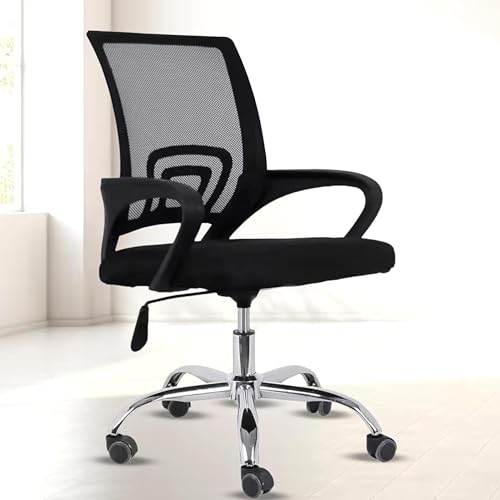 Image of NORMAN JR, Ergonomic Desk Chair Mesh Computer Chair with Lumbar Support Armrest Executive Rolling Swivel Adjustable Mid Back Chair - Black Milange & Black Handle