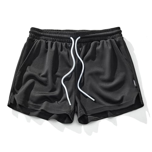 AIMPACT Men's Mesh Gym Workout Shorts Quick Dry Bodybuilding Weightlifting Pants Training Running Jogger Shorts with Pockets(Black S)