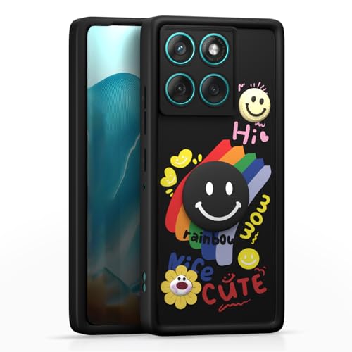 Image of Pikkme Back Cover for Motorola Moto Edge 60 5G / Moto Edge 60 Fusion 5G | Soft Silicone| Cute Rainbow Smile & 3D Cartoon Flower Design | Shockproof Raised Camera Protection Bumper Case (Black)
