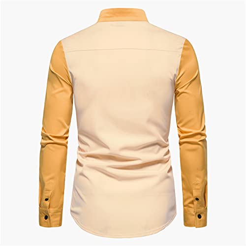 Men's Irregular Contrast Color Collar Shirt Long Sleeve Oblique Button Solid Top Hipster Casual Blouse3