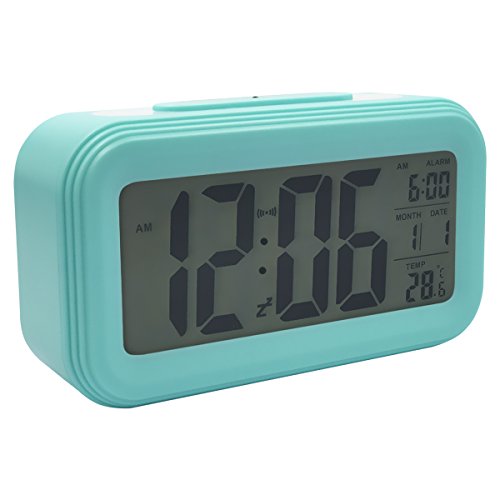 LSMY LCD Digital-Wecker Reisewecker mit Großen Zahlen 12/24/Datum/Temperatur, Kinder Digitale Wecker mit Snooze und Nachtlicht Batteriebetriebener -Blau