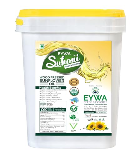 Image of Eywa Seeds & Exports Pvt Ltd Organic Sunflower Oil(10 Liter) Cold Pressed|Surajmukhi /Sumflower Kachi Ghani Oil Wooden Press Oil by (Suhani) Eywa
