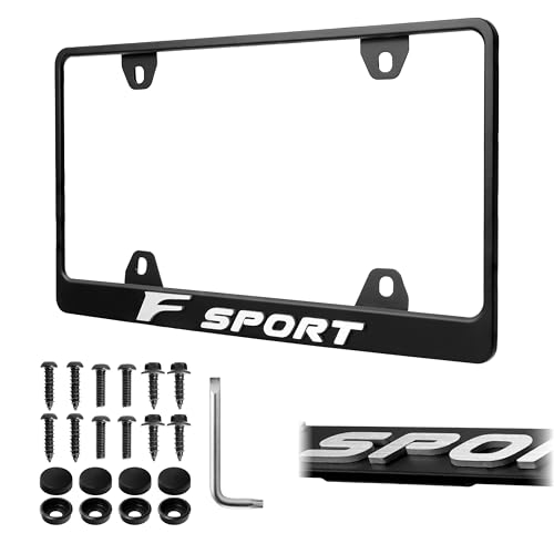 License Plate Frame Stealth Black Powder Coat UV Resistant Rust-Proof Steel 1pcs Plate Holder - Compatible with F Sport is ES RC TX RX LX F-Sport (3D Silver Alloy Raised Letter w/MOUNTING Hardware)