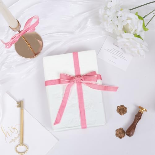 Image of QIANF Vintage Peach Pink Velvet Ribbon Christmas Ribbon for Gift Wrapping Crafts Christmas Tree Ornaments Garland Decorations, 5 /8 Inch X 25Yd