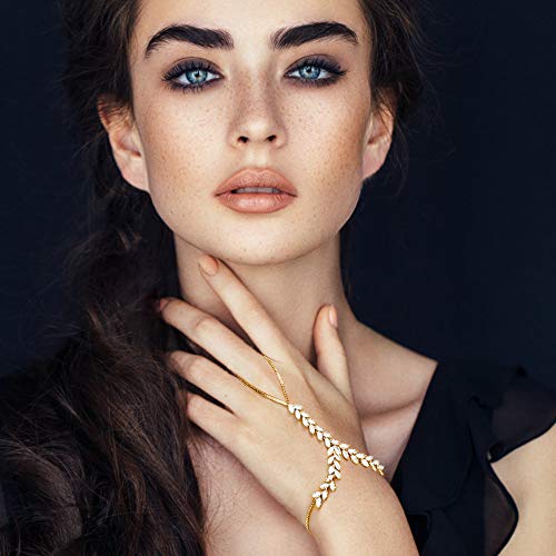 Hand Chain Ring Bracelet, Fashion Silver AAA CZ Crystal Adjustable Slave Hand Chain Renaissance Accessories Boho Hand Jewelry for Women3