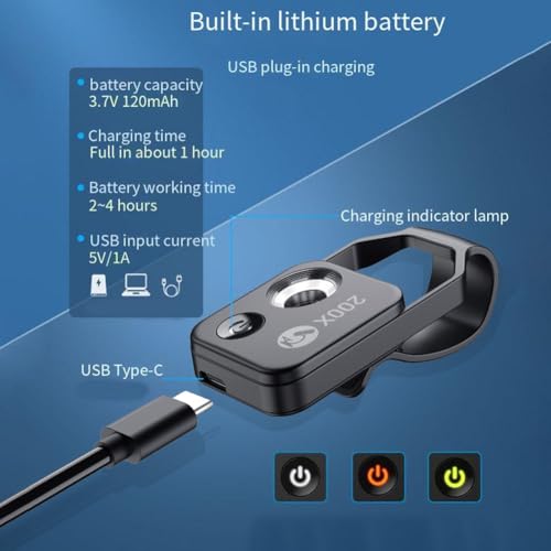 200 x Handy-Mikroskop-Objektiv mit LED-Licht, tragbares digitales Mikroskop für Kinder, Handmikroskop, Dermatoskop, Hautdiagnose, Haaranalysator