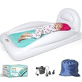 Inflatable Toddler Travel Bed, Multi-Purpose Portable Kids Air Mattress for Travel, Camping or Hotels w/ Built in Safety Bumpers & Backrest Includes High Speed Pump, Toddler Couch, J&Joo