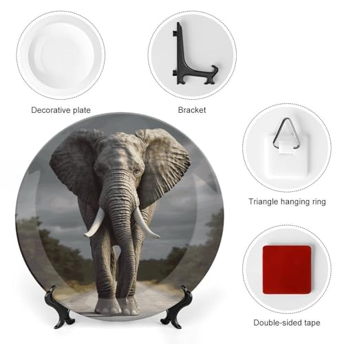 Plato decorativo 3D elefante blanco de porcelana 8 pulg miniatura 3